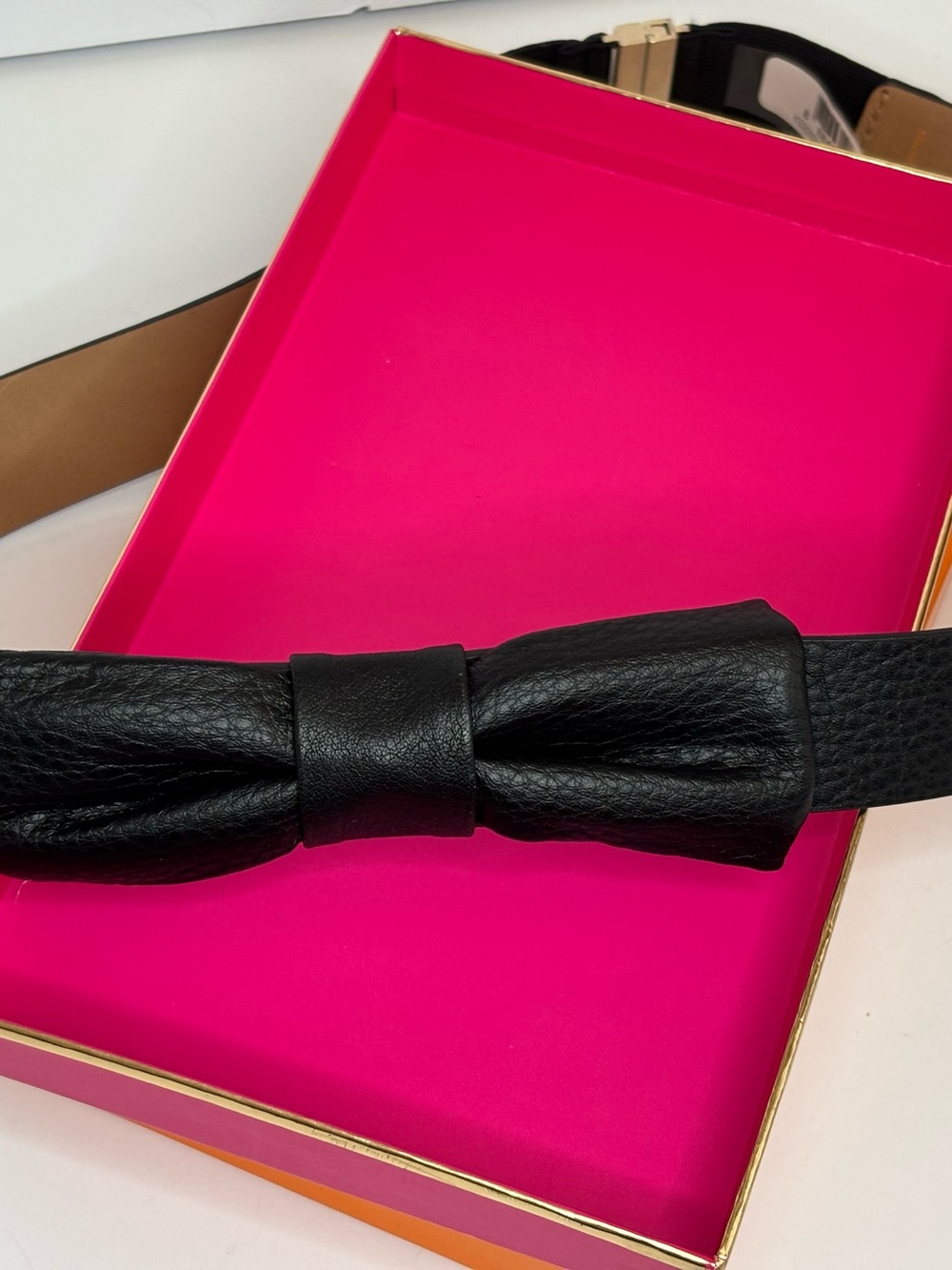 kate spade Black Leather Bow Belt with Gold Buckle
